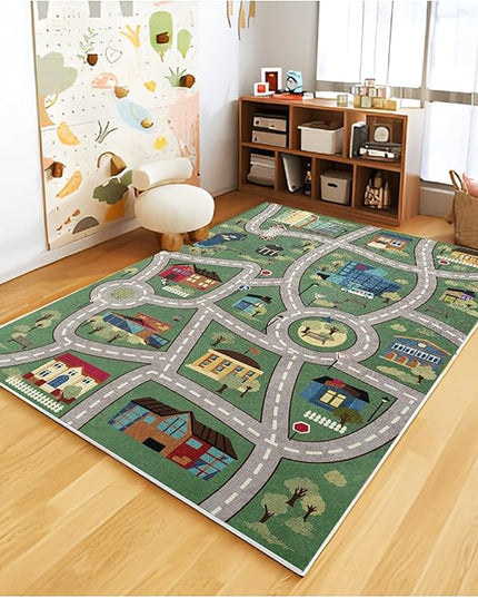 Analog ABC Kids Rug Playroom Car Rug Play Mat City Life Road Rug for Cars Fun City Map for Carpet for Bedroom Boys (63 * 94 inches, Charming Township) - LeafyLoom
