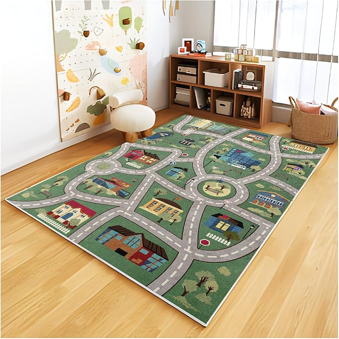 Analog ABC Kids Rug Playroom Car Rug Play Mat City Life Road Rug for Cars Fun City Map for Carpet for Bedroom Boys (78 * 118 inches, Charming Township) - LeafyLoom