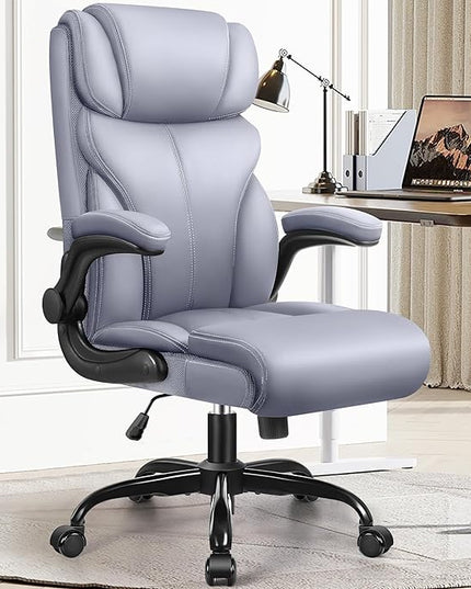 Office Chair, Ergonomic Big and Tall Computer Desk Chairs, Executive Breathable Leather Chair with Adjustable High Back Flip-up Armrests, Lumbar Support Swivel PC Chair with Rocking Function - LeafyLoom