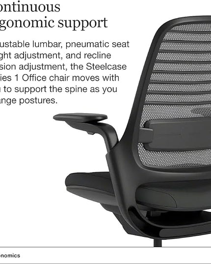Steelcase Series 1 Office Chair - Ergonomic Work Chair with Wheels for Carpet - Helps Support Productivity - Weight-Activated Controls, Back Supports & Arm Support - Easy Assembly - Graphite - LeafyLoom