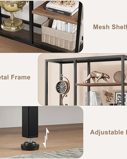 Book Shelf, Tall Bookcase with Storage, 6-Tier Industrial Bookshelf with 2 Wooden Drawers for Home Office and Living Room, Brown - LeafyLoom