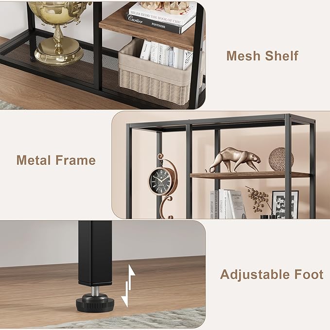 Book Shelf, Tall Bookcase with Storage, 6-Tier Industrial Bookshelf with 2 Wooden Drawers for Home Office and Living Room, Brown - LeafyLoom