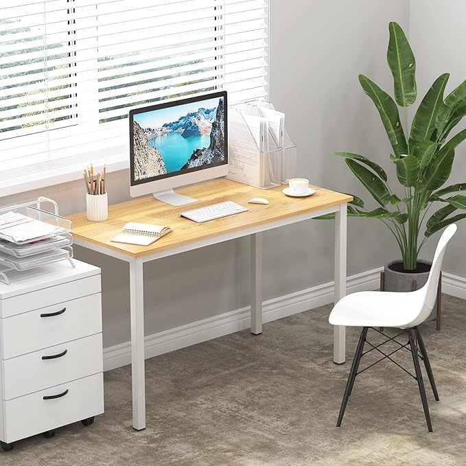 sogesfurniture Computer Desk 47 inches Large Office Desk Computer Table with BIFMA Certification Sturdy Office Desk Writing Desk,Teak with White Leg BHUS-AC3BW-120 - LeafyLoom