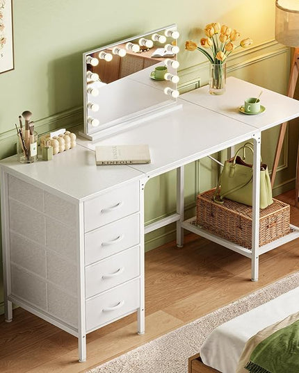 55 Inch Computer Desk with 4 Drawers, Office Desk with Mesh Shelf, Gaming Desk, Large Storage, Writing Desk Work Desk for Home Office, Study, Bedroom, Work from Home, White - LeafyLoom