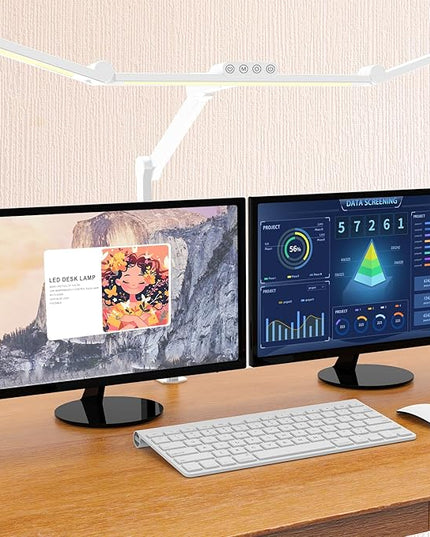 Micomlan Led Desk Lamp for Home Office, White Architect Desk Lamp with Clamp for Crafting, 24W Bright Rotatable Led Desk Light Stepless Dimming Tempering Wide Table Light with Atmosphere Lighting - LeafyLoom
