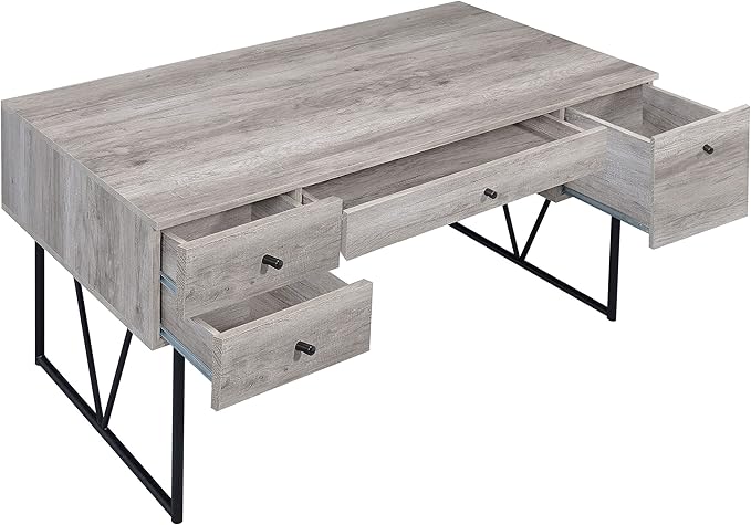 Coaster Home Furnishings Analiese Rustic 63-Inch 4-Drawer Home Office Computer Writing Desk Study Table with Storage Engineered Eco-Friendly Wood Look Laminate Sturdy Steel Grey Driftwood 801999 - LeafyLoom