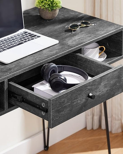 VECELO 39.3" Home Office Work Table with Drawers Computer Desk Writing/Study, 39 Inch Hairpin Legs, Charcoal Grey - LeafyLoom
