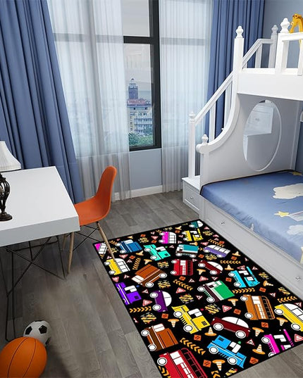 Car Rug Play Mat Kids Rugs for Playroom Car Rug for Boys Room Kids Mat Construction Play Mat Car Play Rug Car Carpet for Kids Carpet for Bedroom Truck Rugs for Boys Room,Black 3'×5' - LeafyLoom
