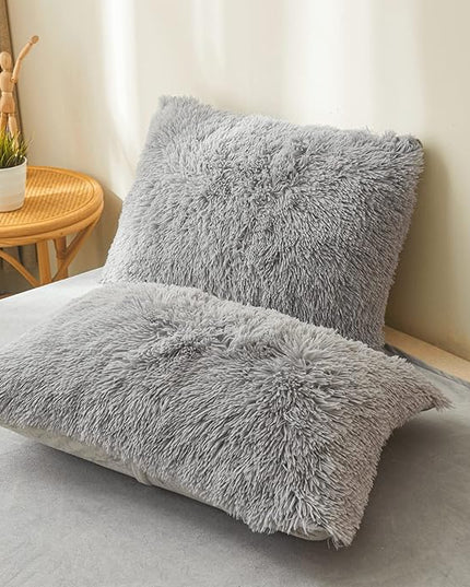 FOPPA Gray fluffy Comforter Cover Set king- Ultra Soft fluffy gray Bedding Sets 3 Pieces (1 Duvet Cover + 2 Pillow case) pink fluffy bed set (Gray, King) - LeafyLoom