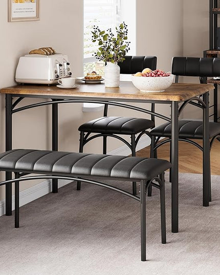 GAOMON Dining Table Set for 4, Kitchen Table with Upholstered Chairs and Bench, 4-Person Dining Room Table Set, Rectangular Kitchen Table Set for Small Space, Apartment, Home, Studio, Rustic Brown - LeafyLoom