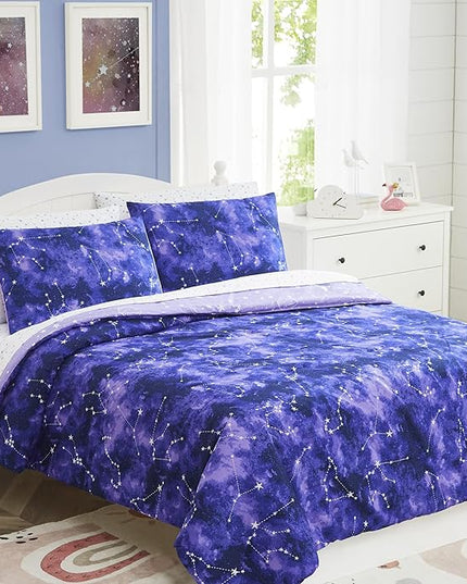 KALEIDOSPACE Full Size Comforter Sets - Bedding Sets Full 7 Pieces, Glow in The Dark Bed in A Bag Full, Lightweight Galaxy Bedding Sets for Kids, Teens, Women & Men - LeafyLoom