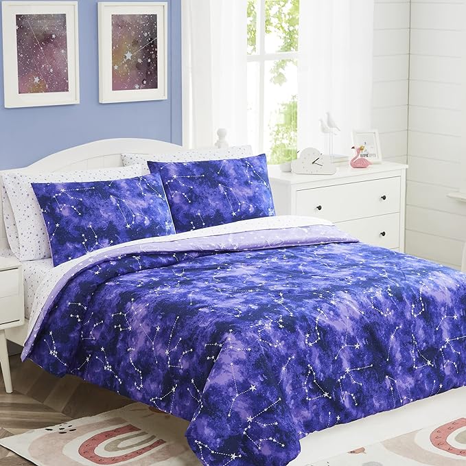 KALEIDOSPACE Full Size Comforter Sets - Bedding Sets Full 7 Pieces, Glow in The Dark Bed in A Bag Full, Lightweight Galaxy Bedding Sets for Kids, Teens, Women & Men - LeafyLoom