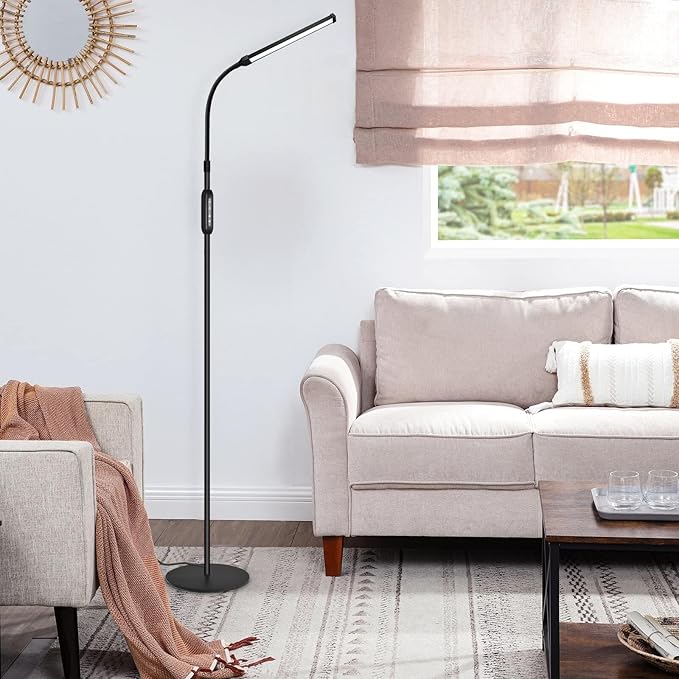 Bright LED Floor Lamp for Eyelash Extensions Adjustable Gooseneck Standing Eyelash Light Dimmable lash LED Lamp for Facial Spa Salon Makeup Reading Floor Lamp for Bedroom Office Black - LeafyLoom