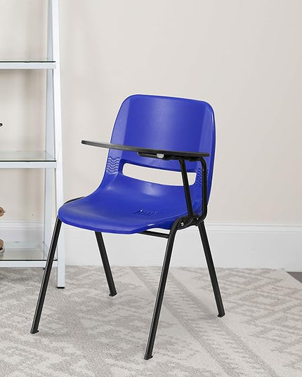 Flash Furniture Blue Ergonomic Shell Chair with Left Handed Flip-Up Tablet Arm - LeafyLoom