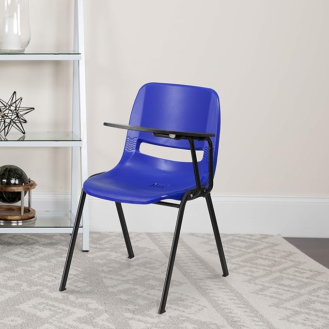 Flash Furniture Blue Ergonomic Shell Chair with Left Handed Flip-Up Tablet Arm - LeafyLoom