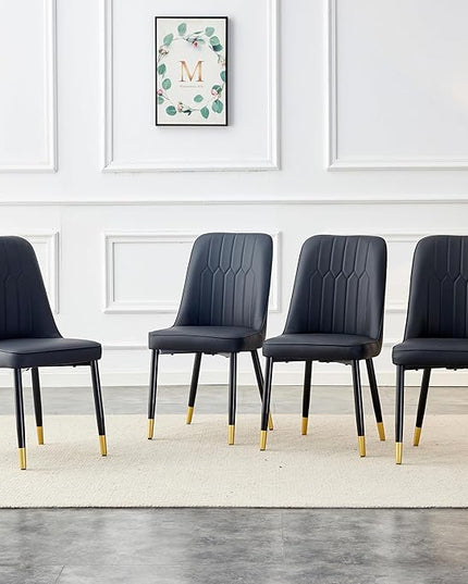 Modern Set of 4, Faux Leather Dining PU Upholstered Black Kitchen Chair Golden Metal Legs for Home Living Room, Restaurant, 4 Piece - LeafyLoom