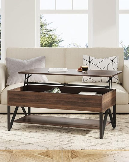 Novilla Lift Top Coffee Table with Storage 40 Inch Wood Lift Up Center Table for Living Room Tea Table with Hidden Compartment Rising Tabletop Table Cocktail Table, Walnut - LeafyLoom