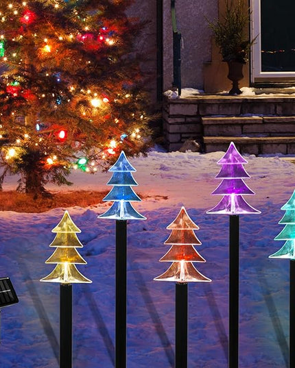 Christmas Solar Pathway Lights, Set of 5 Waterproof Landscape Christmas Lights, Stake Christmas Decorations, LED Lights for Yard Lawn Patio Walkway Decor (5PCS-Multi Colors-Tree) ILLUMINEW