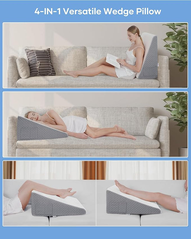 Forias Wedge Pillow 24 * 24 * 12in Bed Wedge Pillow for Sleeping After Surgery Triangle Pillow Wedge for Acid Reflux Gerd Snoring, 1.5in Memory Foam Top, Removable Cover - LeafyLoom