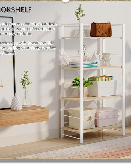 4NM Bookshelf 4 Tier Industrial Bookcase Home Office Adjustable Bookshelves Storage Shelves Organizer Vintage Book Shelf Display Rack for Living Room, Bedroom,Home - Natural - LeafyLoom