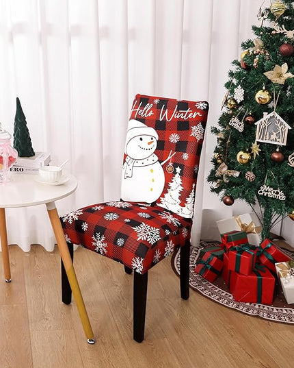 U'Artlines Christmas Chair Covers Set of 4, Removable Washable Merry Christmas Dining Chair Seat Covers Stretch Protector Slipcovers for Dining Room Kitchen Holiday Party Decor, Red Buffalo Plaid UArtlines