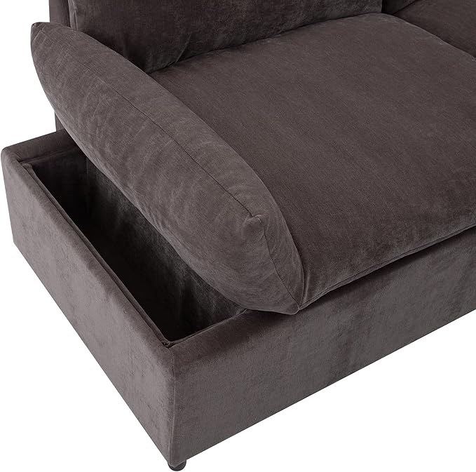 119.5'' 3 Seater Modern Sectional Sofa with 2 Built-in Storage Units on Armrest, Large Seating Depth Design Upholstered Couch Set for Living Room, Office, Apartment, Gray, 119.5 Inch - LeafyLoom