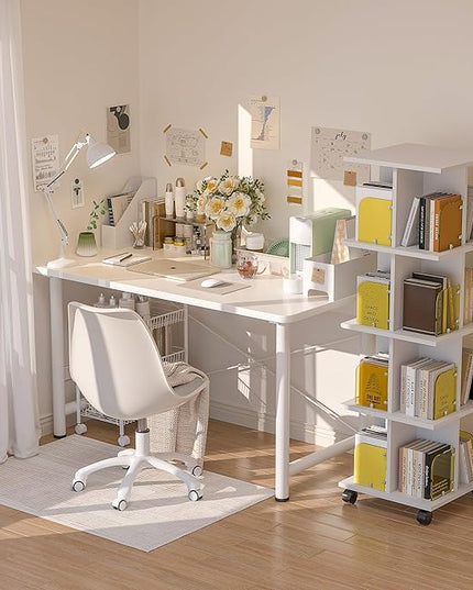 VECELO 4 Tier Rotating Bookshelf,360° Corner Display Shelf with Wheels, Book Storage with Acrylic Windows for Home Office, Living Room, Study Room, Bedroom, Small Footprint Large Capacity, White - LeafyLoom