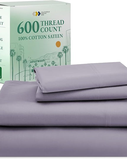 CALIFORNIA DESIGN DEN 5-Star Hotel 600 Thread Count 100% Cotton Sheets Set - Soft & Smooth Queen Sheet Set with Deep Pockets, Quality Beats Egyptian Cotton Claims (Lavender) - LeafyLoom