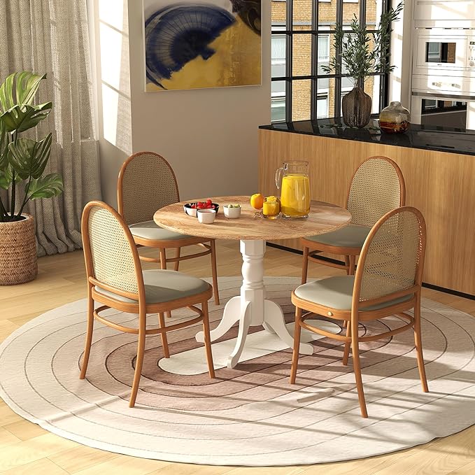 Round Dining Table, Natural - LeafyLoom