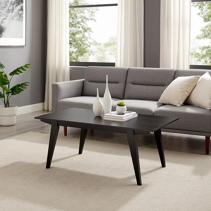 Walker Edison Sibu Japandi Minimalist Coffee Table, 43 Inch, Black - LeafyLoom