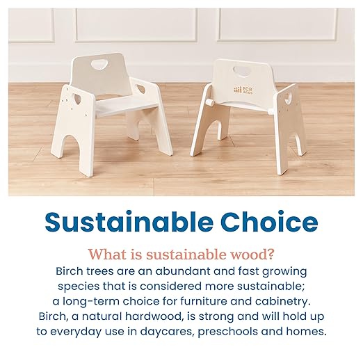ECR4Kids Stackable Wooden Toddler Chair, 10in, Kids Furniture, White Wash, 2-Pack - LeafyLoom