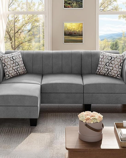 Shintenchi Upgraded Convertible Sectional Sofa Couch, 3 Seat L Shaped Sofa with High Armrest Linen Fabric Small Couch Mid Century for Living Room, Apartment and Office (Light Grey) - LeafyLoom