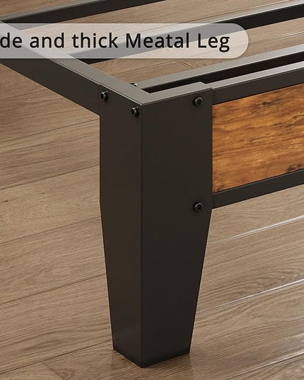 LIKIMIO Full Size Bed Frame, Storage Headboard with Charging Station, Solid and Stable, Noise Free, No Box Spring Needed, Easy Assembly (Vintage and Black) - LeafyLoom