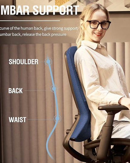Mesh Office Chair,Ergonomic Computer Desk Chair,Sturdy Task Chair- Adjustable Lumbar Support & Armrests,Tilt Function,Comfort Wide Seat,Swivel Home Office Chair (Blue) - LeafyLoom