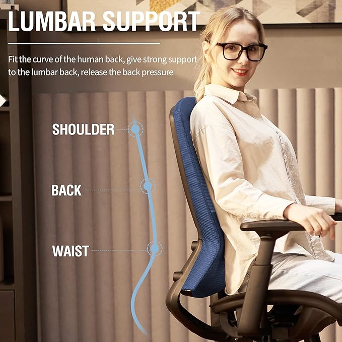 Mesh Office Chair,Ergonomic Computer Desk Chair,Sturdy Task Chair- Adjustable Lumbar Support & Armrests,Tilt Function,Comfort Wide Seat,Swivel Home Office Chair (Blue) - LeafyLoom