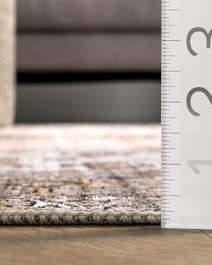 nuLOOM Gracie Distressed Medallion Machine Washable Ultra Thin Area Rug, 4x6, Peach - LeafyLoom