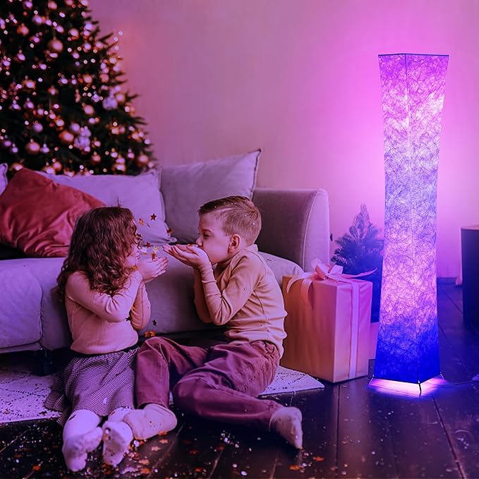 chiphy Floor Lamp, RGB Color Changing Dimmable LED Lamp, Smart WiFi Bulbs Compatible with Alexa & Google Assistant, 64" Tall White Fabric Shade Light, Modern for Living Room, Bedroom, Game Room - LeafyLoom