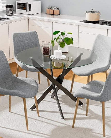 Round Dining Table for 2-4, 31.5 Inch Tempered Glass Small Circle Kitchen Table with Metal Black Legs, Modern Dining Room Table for Kitchen Dining Room (Black) - LeafyLoom