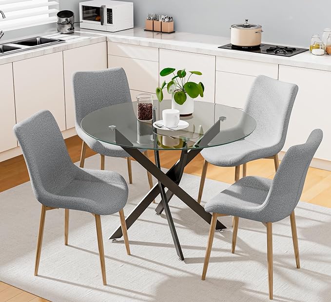 Round Dining Table for 2-4, 31.5 Inch Tempered Glass Small Circle Kitchen Table with Metal Black Legs, Modern Dining Room Table for Kitchen Dining Room (Black) - LeafyLoom