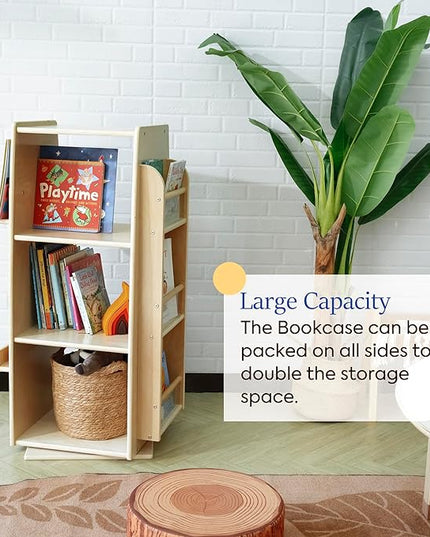 360 Degrees Rotating Bookcase Storage Organizer Wooden Display Bookshelf 3 Tier Floor Standing Bookshelves Open Design Storage Rack for Kids Children's Natural - LeafyLoom