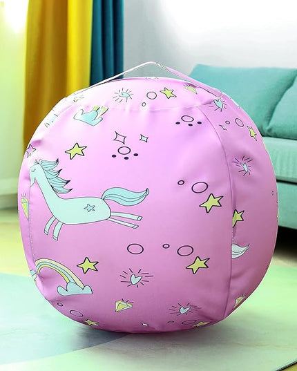 Stuffed Animal Storage Bean Bag Chairs Toy Storage Organizer Bean Bags Chair Covers Only for Kids 24" Beanbag with Zipper for Organizing Kid's and Adults Room, Pink White Unicorn - LeafyLoom