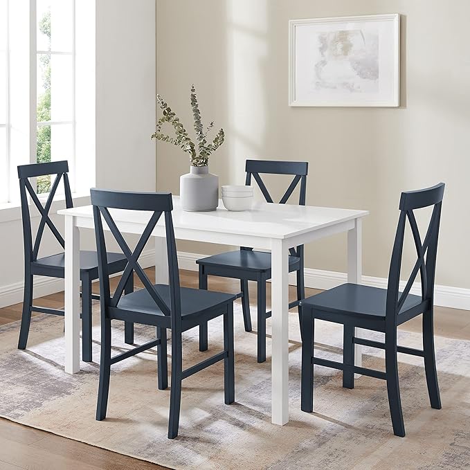 Walker Edison Bennet Bennett Farmhouse 5 Piece Table and X Back Chair Dining Set, Set of 5, Navy Blue - LeafyLoom
