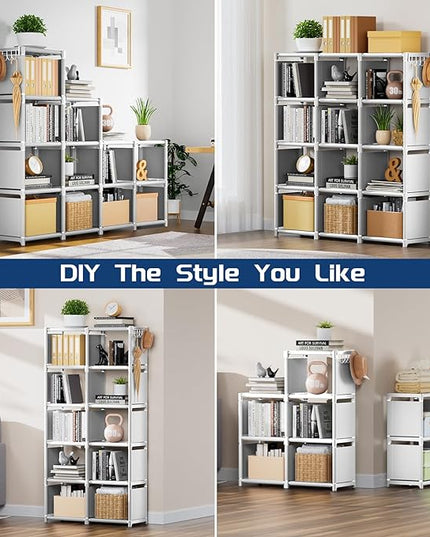 Mavivegue Book Shelf, 12 Cube Storage Organizer, DIY Bookcase, Metal Cube Bookshelf,Tall Book case for Bedroom, Living Room,Office,Closet Storage Organizer, White Cubicle Storage Rack - LeafyLoom