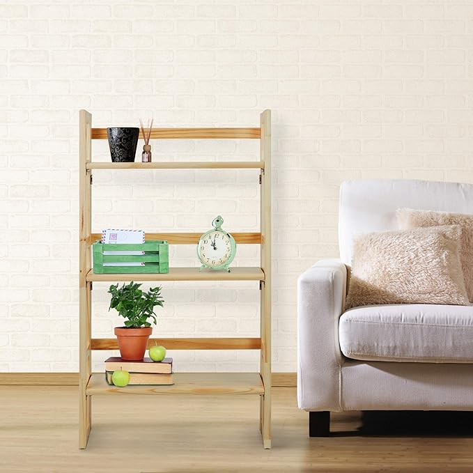 Casual Home 3-Shelf Folding Student Bookcase (20.75" Wide)-Natural - LeafyLoom
