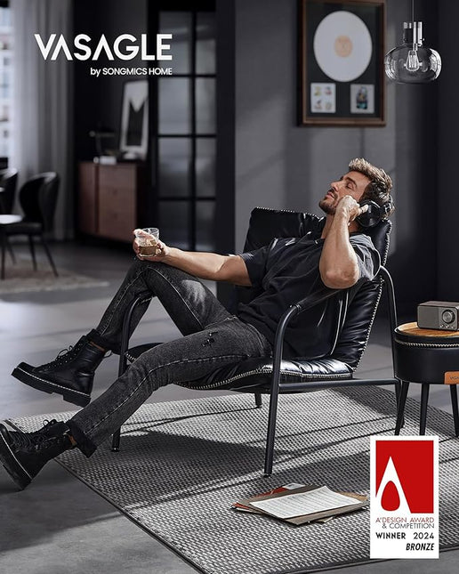 VASAGLE EKHO Collection - Accent Chair, Metal Framed Armchair, Synthetic Leather with Stitching, Mid-Century Modern, Sling Chair for Living, Bedroom, Reading Room, Lounge, Ink Black ULAC014B01 - LeafyLoom