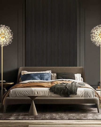 BesLowe 69'' Crystal Floor Lamp for Living Room, Modern Standing Lamp with 738PCS K9 Crystals, Tall Lamp Pole Light for Bedroom Office, Mid Century Gold Floor Lighting with 9 LED Bulbs, Antique Brass - LeafyLoom