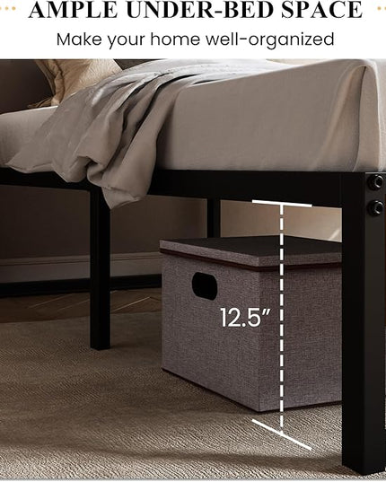 SHA CERLIN 14'' Queen Size Metal Platform Bed Frame with Rustic Wood & Reverse Holes/Ample Under-Bed Storage Space/Mattress Foundation/No Box Spring Needed/Easy Assembly - LeafyLoom