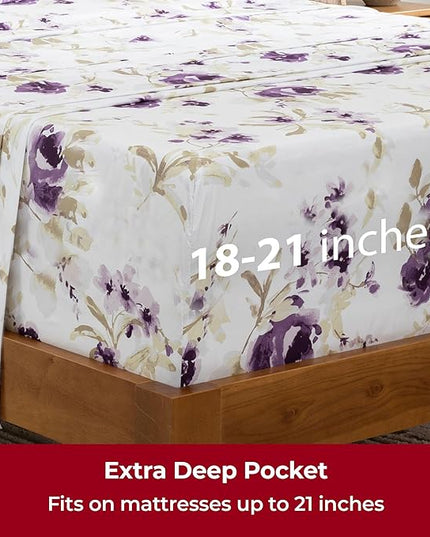 Mellanni Extra Deep Queen Sheets - 4 PC Iconic Collection Bedding Sheets & Pillowcases - Hotel Luxury, Ultra Soft, Cooling Bed Sheets - Extra Deep Pocket up to 21 inch (Queen, Madison Purple) - LeafyLoom