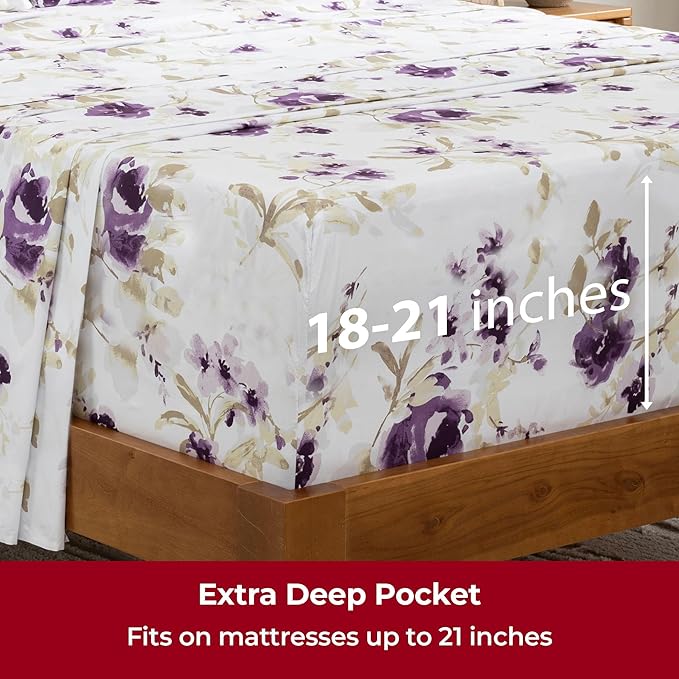 Mellanni Extra Deep Twin Sheets - 3 PC Iconic Collection Bedding Sheets & Pillowcases - Hotel Luxury, Ultra Soft, Cooling Bed Sheets - Extra Deep Pocket up to 21 inch (Twin, Madison Purple) - LeafyLoom