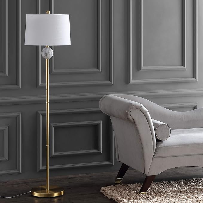 JONATHAN Y JYL1093A Vaughn 60" Modern Metal/Resin LED Floor Lamp Classic,Glam,Transitional for Bedrooms, Living Room, Office, Reading, BrassGold/White - LeafyLoom